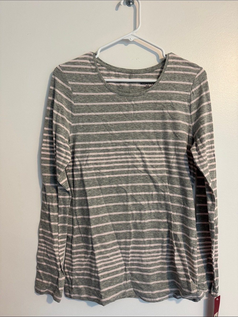 Merona Striped Long Sleeve Tee in Gray and Light Pink